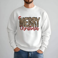 Santa Hat Holiday Crewneck, Merry Christmas Leopard Sweatshirt, Adorable Leopard Print Christmas Sweatshirt, Festive Winter Pullover Sweatshirt
