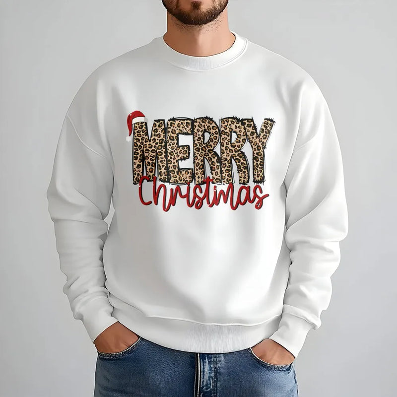 Santa Hat Holiday Crewneck, Merry Christmas Leopard Sweatshirt, Adorable Leopard Print Christmas Sweatshirt, Festive Winter Pullover Sweatshirt