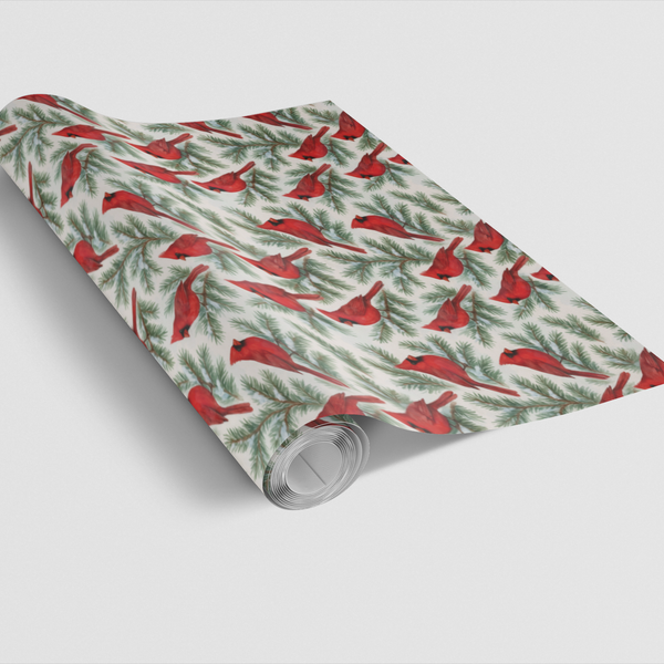 Red Bird Pine Tree Gift Wrap, Winter Cardinal Wrapping Paper, Christmas Cardinal Wrapping Paper, Nature Lover Holiday Gift Wr