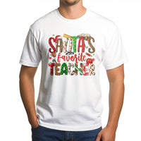 Leopard Print Holiday Tee, Santa's Favorite Teacher Christmas T-Shirt, Elementary Educator Graphic Shirt, Festive Teacher Xmas Party Tee