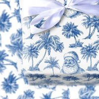Coastal Blue Toile Christmas Gift Wrap, Tropical Santa Wrapping Paper, Beach Holiday Present Paper, Coastal Christmas Wrapping Paper Roll