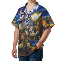 Religious Christmas Aloha Shirt, Nativity Scene Hawaiian Shirt, Birth of Jesus Button Up Shirt, Christian Holiday Beach Shirt, Faith Present