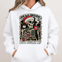 Skeleton Christmas Hoodie, Dead Inside but Jolly AF Hoodie, Coffee Lover Holiday Sweatshirt, Sarcastic Xmas Hoodie, Festive Present for Her