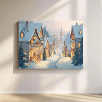 Winter Town Watercolor Canvas, Christmas Village Canvas Wall Art, Holiday Seasonal Canvas Print, Comfy Xmas Wall Decor, Christmas Present
