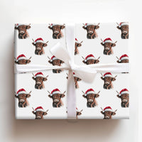 Santa Hat Farmhouse Gift Wrap Roll, Highland Cow Christmas Wrapping Paper, Rustic Cattle Holiday Wrapping Paper, Western Winter Gift Wrap