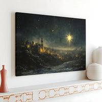 Snowy City Night Christmas Canvas Print, Star of Bethlehem Canvas Art, Religious Holiday Wall Decor Canvas, Winter Christian Home Decor
