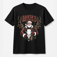 Humorous Deer Skull Christmas T-Shirt, Santa Hunting Club T-Shirt, Vintage Hunter Holiday T-Shirt, Outdoor Xmas Graphic Tee, Deer Hunter Present