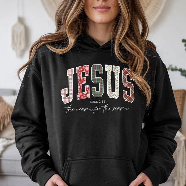 Plaid Christian Christmas Sweatshirt, Jesus the Reason for the Season Hoodie, Faith Holiday Pullover, Bible Verse Hooded Swea