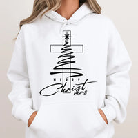 Christian Christmas Tree Hoodie, Merry Christmas Cross Hoodie, Religious Faith Holiday Hoodie, Winter Pullover Sweatshirt, Faith Present