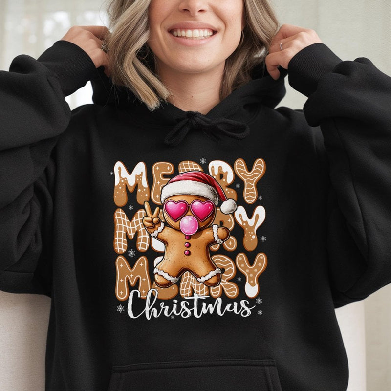 Cool Bubblegum Cookie Hoodie, Gingerbread Man Christmas Hoodie, Humorous Holiday Graphic Hoodie, Adorable Xmas Pullover Sweatshirt Present