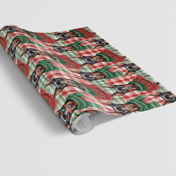 Plaid Dog Holiday Gift Wrap, Doberman Christmas Wrapping Paper, Doberman Pinscher Wrapping Paper, Festive Pet Gift Wrap, Dog 