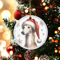 Santa Hat Snowflake Ceramic Ornament, Saluki Dog Christmas Ornament, Sighthound Holiday Tree Keepsake, Dog Lover Pet Memorial Present
