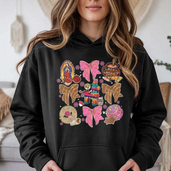 Coquette Bow Pinata Hooded Sweatshirt, Mexican Christmas Hoodie, Mexican Holiday Hoodie, Adorable Festive Pinata Pullover, Cu