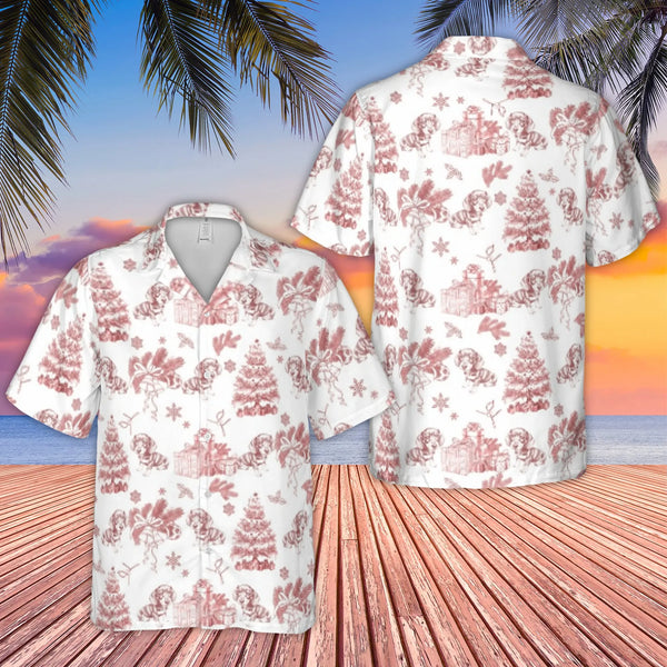 Festive Weiner Dog Aloha Shirt, Christmas Dachshund Hawaiian Shirt, Holiday Dachshund Button Down Shirt, Dog Lover Xmas Butto