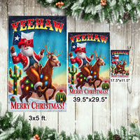 Yeehaw Christmas Yard Flag, Texas Cowboy Santa Riding Reindeer Garden Flag, Double Sided Western Holiday Flag, Texan Outdoor Decor