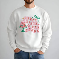 Retro Cake Holiday Sweatshirt, Happy Birthday Jesus Christmas Sweatshirt, Religious Xmas Crewneck, Faith Christmas Sweatshirt, Holiday Present