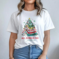 Book Tree Graphic Tee, All Booked for Christmas T-Shirt, Adorable Holiday Bookish Shirt, Librarian Teacher Christmas Tee, Book Lover Present Shirt