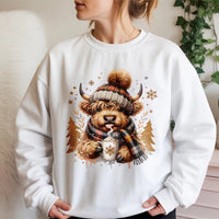 Adorable Cow Christmas Sweater, Highland Cow Christmas Sweatshirt, Winter Highland Cow Pullover, Farm Animal Holiday Crewneck, Cow Lover Present