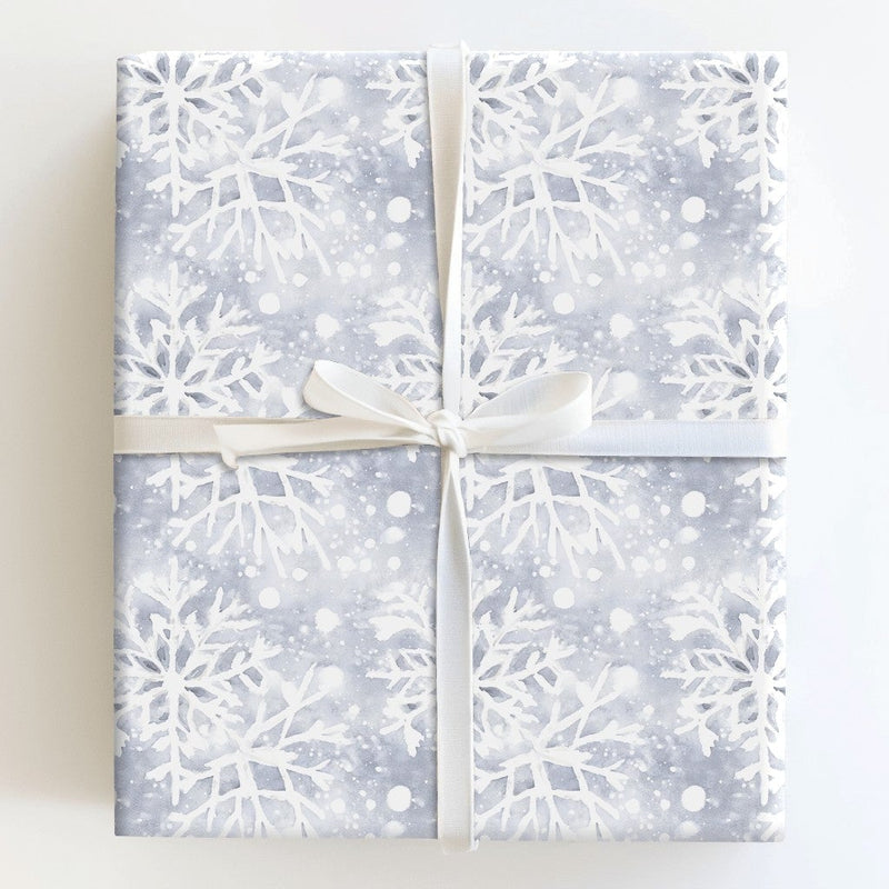 Watercolor Blue and White Christmas Gift Wrap, Winter Snowflake Wrapping Paper, Elegant Festive Wrapping Paper Roll, Holiday Present Paper