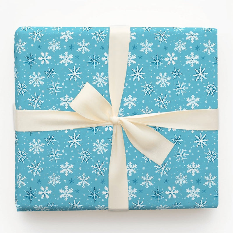 Light Blue Snow Holiday Gift Wrap, Winter Snowflake Wrapping Paper, Christmas Snow Wrapping Paper, Festive Winter Holiday Wrapping Paper