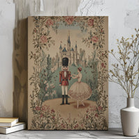 Ballerina Castle Canvas Print, Nutcracker Ballet Canvas Art, Vintage Holiday Canvas Wall Decor, Christmas Dancer Present Canvas