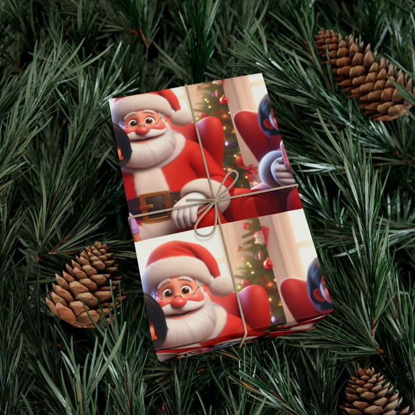 Festive Holiday Scene Gift Wrap, Animated Santa Claus Wrapping Paper, Adorable Christmas Wrapping Paper, Winter Holiday Gift 