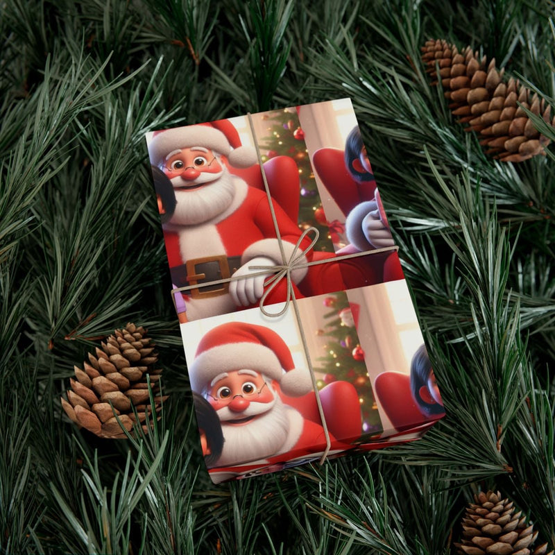 Festive Holiday Scene Gift Wrap, Animated Santa Claus Wrapping Paper, Adorable Christmas Wrapping Paper, Winter Holiday Gift Wrap Paper Roll