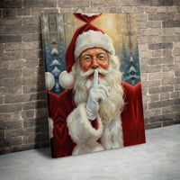 Secret Whimsical Santa Wall Decor, Santa Claus Shushing Canvas Art, Vintage Christmas Portrait, Holiday Canvas Wall Art