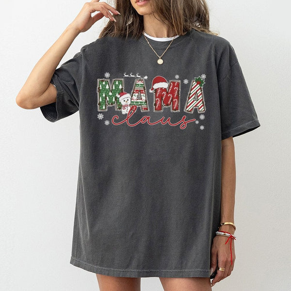 Adorable Christmas Snowman Shirt, Mama Claus T-Shirt, Retro Holiday Mama Graphic Tee, Festive Xmas Mom T-Shirt, Winter Holida