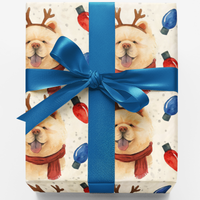 Reindeer Dog Holiday Gift Wrap, Chow Chow Christmas Wrapping Paper, Adorable Puppy Winter Paper Roll, Dog Lover Gift Wrap, Xmas Wrapping Paper