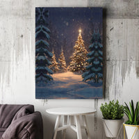 Glowing Winter Forest Print, Snowy Christmas Forest Canvas Wall Art, Comfy Holiday Forest Wall Decor, Winter Night Tree Digital Download