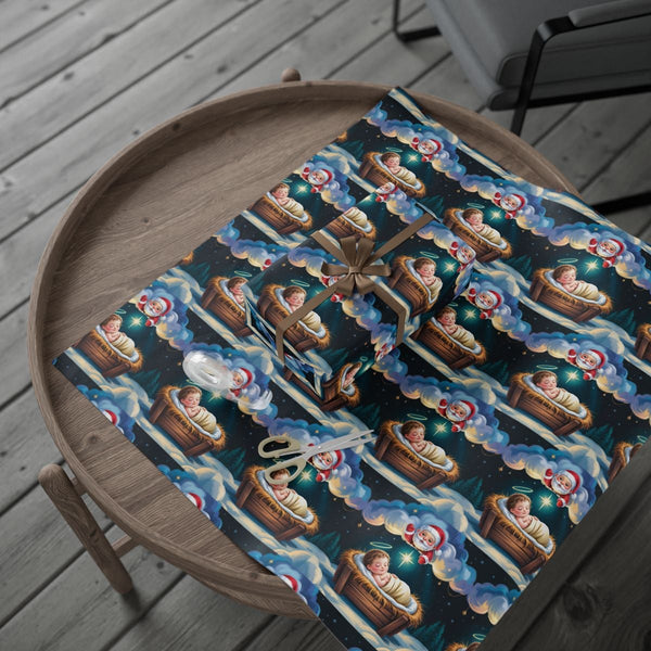 Santa Baby Jesus Wrapping Paper, Nativity Scene Wrapping Paper, Religious Christmas Gift Wrap, Christian Holiday Wrapping Pap