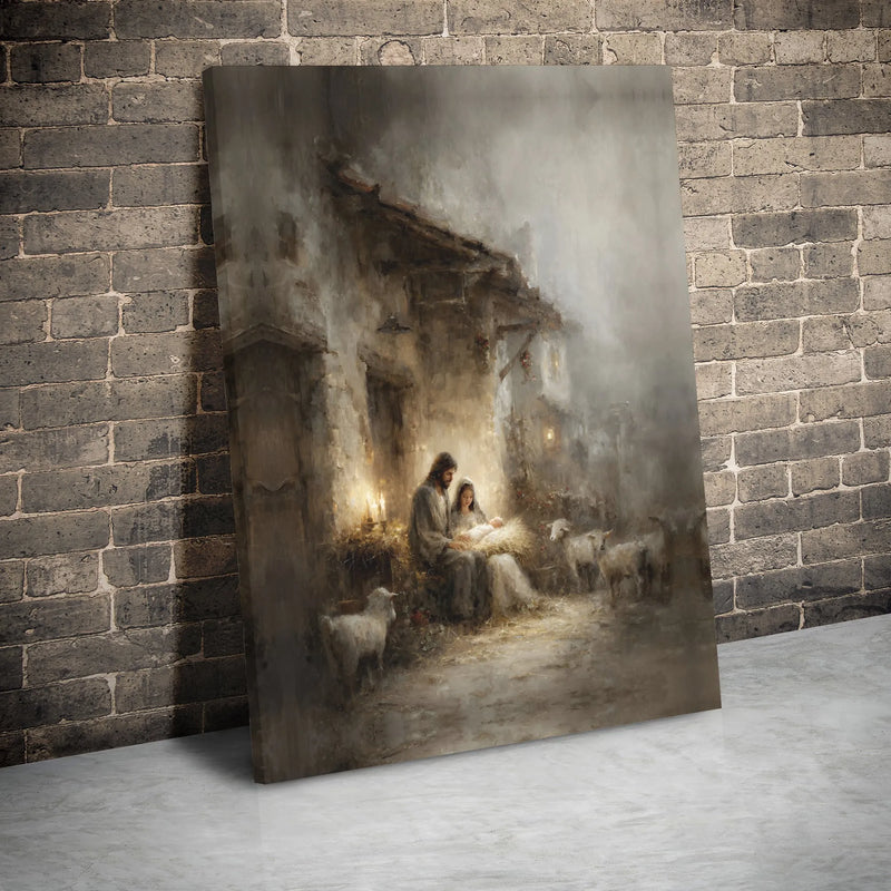 Holy Family Manger Christmas Canvas Print, Nativity Scene Canvas Wall Art, Religious Christian Wall Decor, Faith Living Room Present