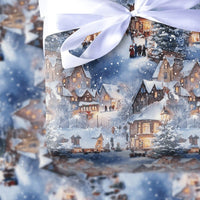 Comfy Winter Town Holiday Gift Wrap, Snowy Christmas Village Wrapping Paper, Carolers Xmas Night Wrapping Paper, Festive Holiday Present Wrap