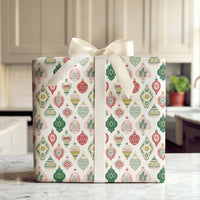 Retro Christmas Ornament Gift Wrap, Vintage Ornament Wrapping Paper, Festive Xmas Ornament Wrapping Paper, Colorful Holiday Wrapping Paper