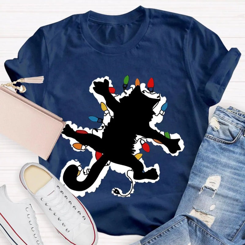 Adorable Holiday Kitty Graphic Tee, Cat Christmas Lights Shirt, Festive Winter Cat T-Shirt, Merry Catmas Animal Lover Shirt, Xmas Holiday Present