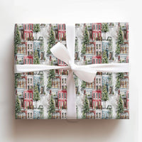 Snowy Winter Townhouse Holiday Gift Wrap, Watercolor Christmas Village Wrapping Paper, Festive Winter City Wrapping Paper, Christmas Wrap
