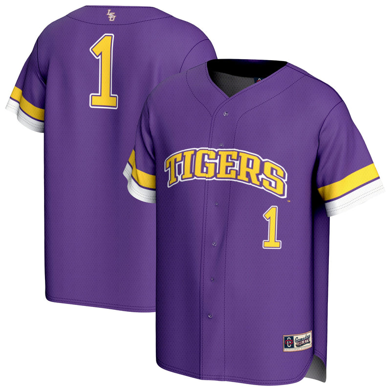 #1 LSU Tigers Lightweight Collegiate Baseball Fashion Jersey - Purple
