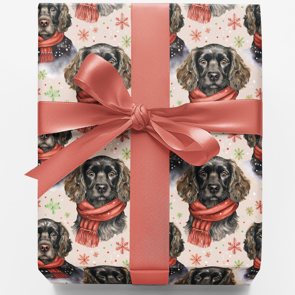 Christmas Dog Holiday Gift Wrap Roll, Boykin Spaniel Wrapping Paper, Festive Puppy Xmas Wrapping Paper, Dog Lover Winter Pres