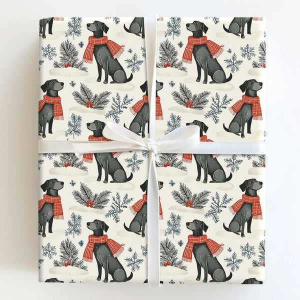 Black Labrador Winter Scarf Gift Wrap, Black Lab Wrapping Paper, Dog Lover Christmas Wrapping Paper, Holiday Puppy Wrapping P