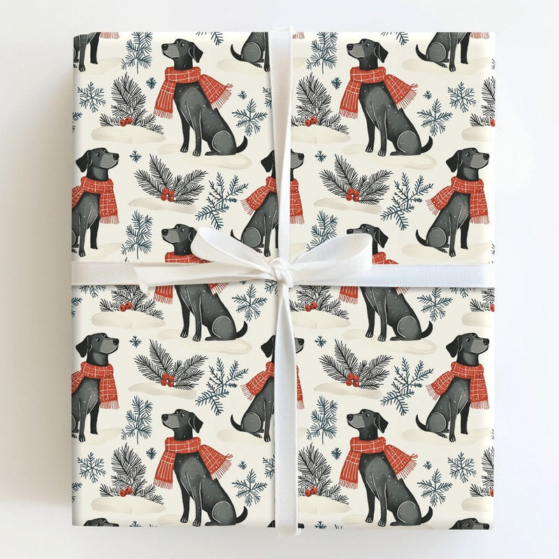Black Labrador Winter Scarf Gift Wrap, Black Lab Wrapping Paper, Dog Lover Christmas Wrapping Paper, Holiday Puppy Wrapping Paper Roll