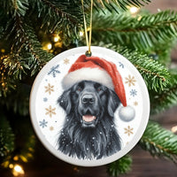 Santa Hat Snowflakes Ceramic Ornament, Newfoundland Dog Christmas Ornament, Winter Pet Tree Decor, Dog Lover Xmas Keepsake Ornament