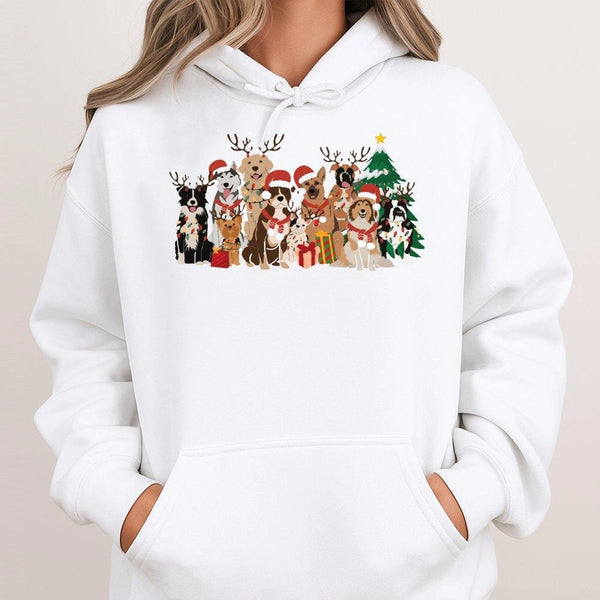 Adorable Festive Puppy Sweatshirt, Christmas Dog Hoodie, Holiday Dog Lover Graphic Hoodie, Winter Animal Lover Pullover
