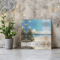 Tropical Ocean Palm Christmas Canvas Print, Coastal Christmas Tree Canvas Art, Beach Holiday Home Decor, Coastal Winter Canvas Art