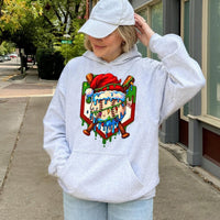 Christmas Baseball Hoodie, Santa Hat Drip Baseball Hoodie, Holiday Baseball Fan Sweatshirt, Winter Sports Hooded Sweatshirt, Ball Fan Present
