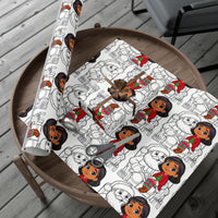 Santa and Girl Gift Wrapping Paper, Color in Santa Christmas Wrapping Paper, Holiday Gift Wrap Paper, Kids Coloring Christmas Gift Wrap Roll