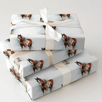 Equestrian Holiday Gift Wrap, Clydesdale Horse Christmas Wrapping Paper, Watercolor Draft Horse Wrapping Paper, Winter Farm Present Wrap
