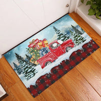 Buffalo Plaid Tartan Welcome Mat, Christmas Red Truck Doormat, Winter Christmas Entryway Mat, Farmhouse Christmas Floor Mat, Holiday Present