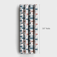 Winter Forest Holiday Gift Wrap, Paddleboarding Santa Wrapping Paper, Outdoor Santa Claus Paper, Christmas Present Wrapping Paper Roll