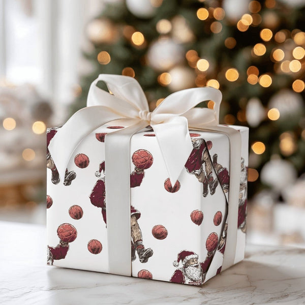 Red Maroon Sports Gift Wrap, Basketball Santa Wrapping Paper, State Basketball Wrapping Paper, Christmas Holiday Gift Wrap Ro